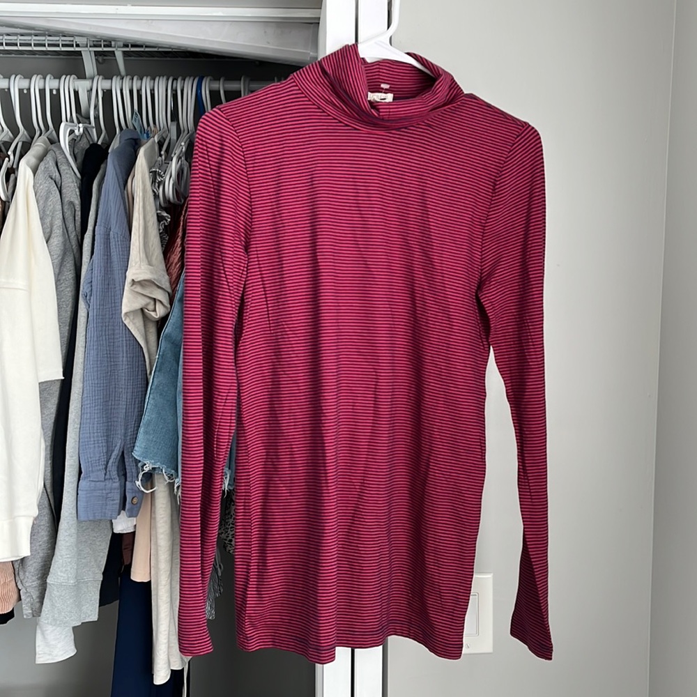 J. Crew Black & Red Turtleneck Top, NWOT